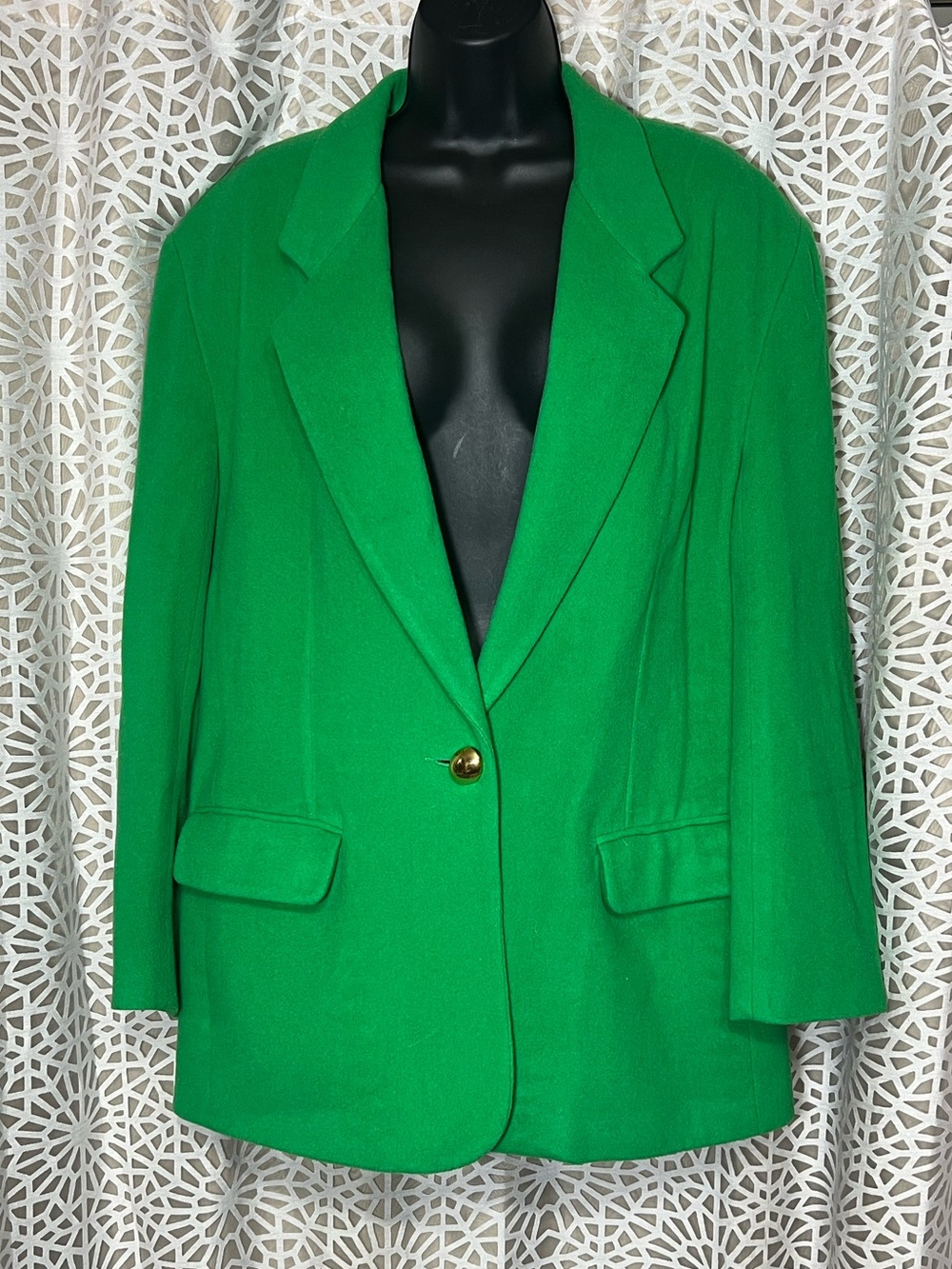 Vintage Chaus Bright Green Wool Blend Coat Women’s 14 Gold-Tone Button